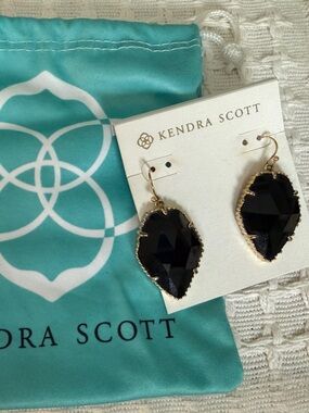 Kendra Scott Black and Gold Faceted Glass Drop Earrings